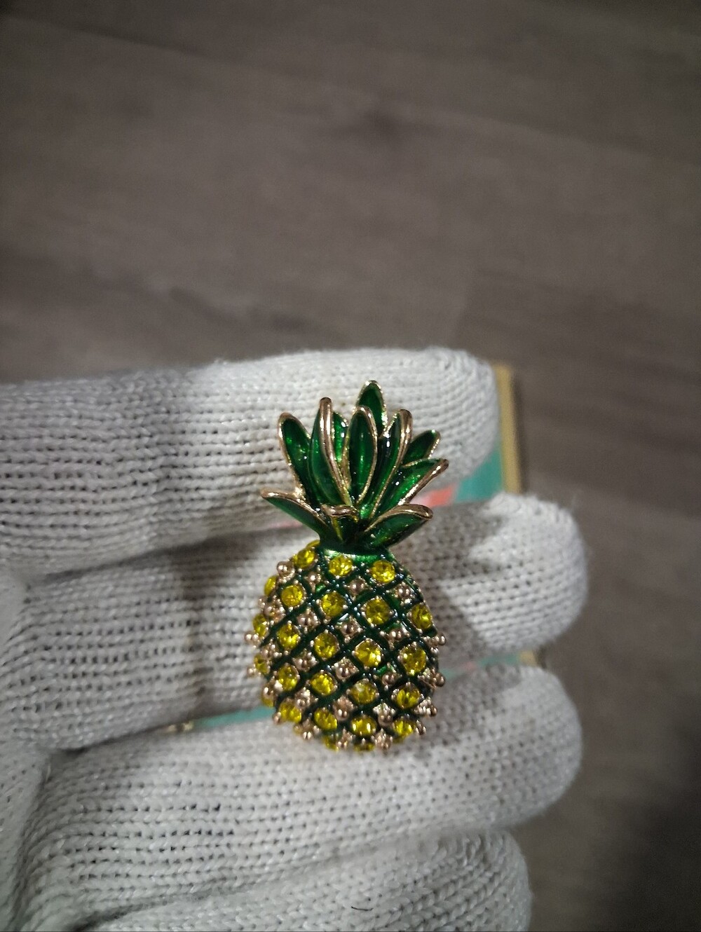 Pineapple Crystal Pin Brooch in Green and Yellow